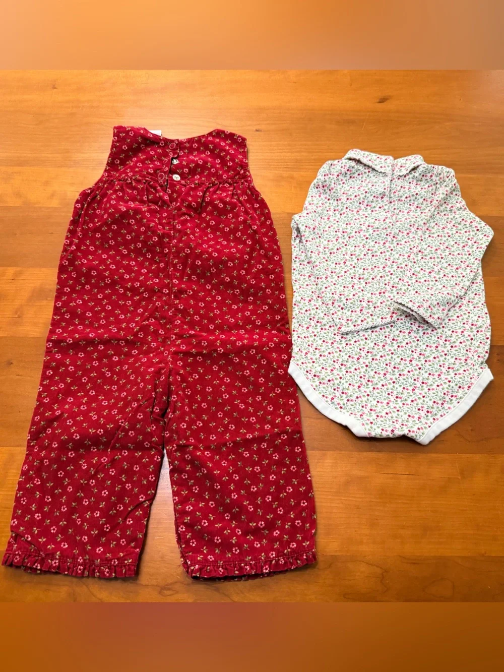 Gymboree Red Floral Corduroy Overalls with Matching Floral Bodysuit